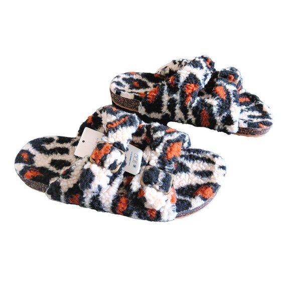Secret Treasures Double Buckle Plush Two-Band Slide Sandals Size 11 Leopard Prin - Picture 2 of 8